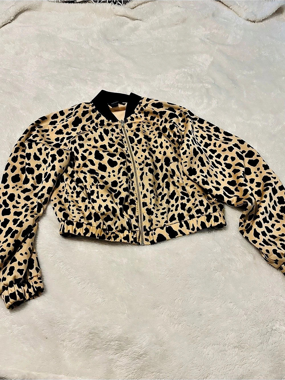 Forever 21 Leopard Print Bomber Jacket in Brown & Black Size Small